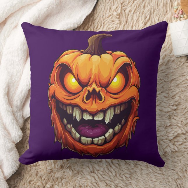 Sinister Grinning Pumpkin Head Kissen (Decke)