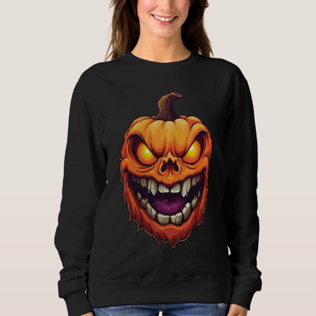 Sinister Grinning Pumpkin Head Sweatshirt (Vorderseite)