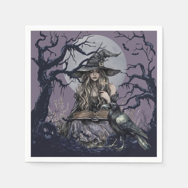 Sinister Hexe Casting a Zauber in einem dunklen Wa Serviette (Vorderseite)