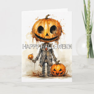 Sinister Pumpkin Scarecrow Happy Halloween Karte