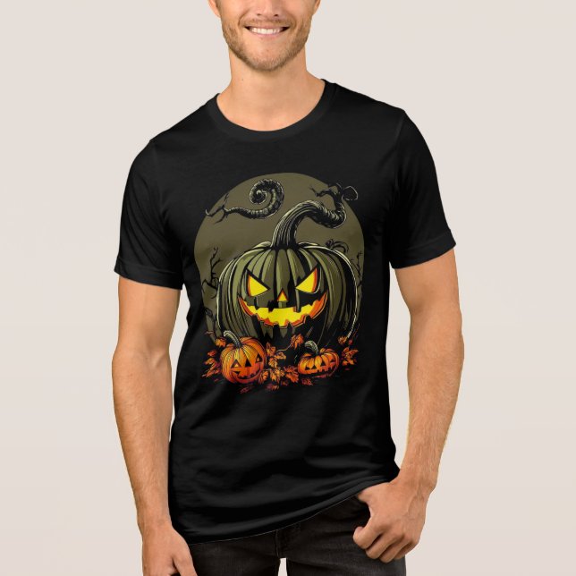 Sinister Pumpkin Trio Halloween Artwork Tri-Blend Shirt (Vorderseite)