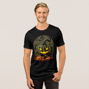 Sinister Pumpkin Trio Halloween Artwork Tri-Blend Shirt