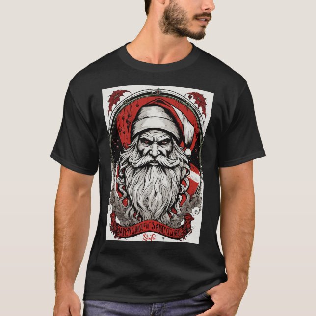 Sinister Santa Circle T-Shirt: Retro Vector Art vo T-Shirt (Vorderseite)