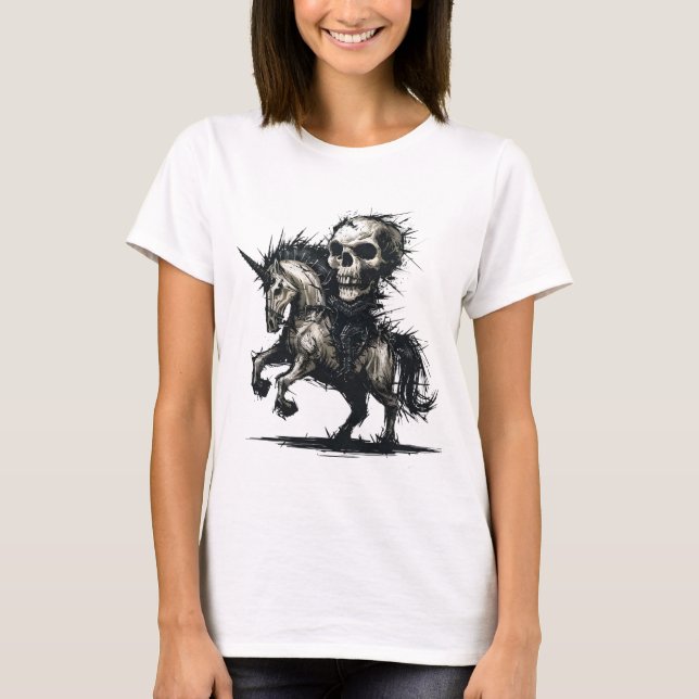 Sinister Skull Unicorn Ride T-Shirt (Vorderseite)