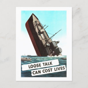 Sinkendes Schiff "lose Reden" Warnung Vintage Postkarte
