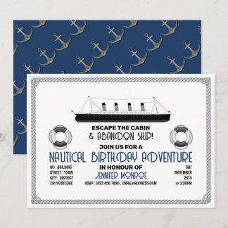 Sinking Ship Thema Escape Room, Geburtstagsparty Einladung