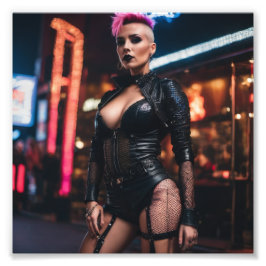 Sinnlich Sexy Punk Mohawk Leather Babe in Street Fotodruck
