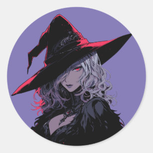 Sinnliche Halloween-Gothic-Hexe in einem schwarzen Runder Aufkleber