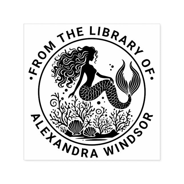 Sinnlicher Mermaid Seashells Coral Library Name Permastempel (Design)