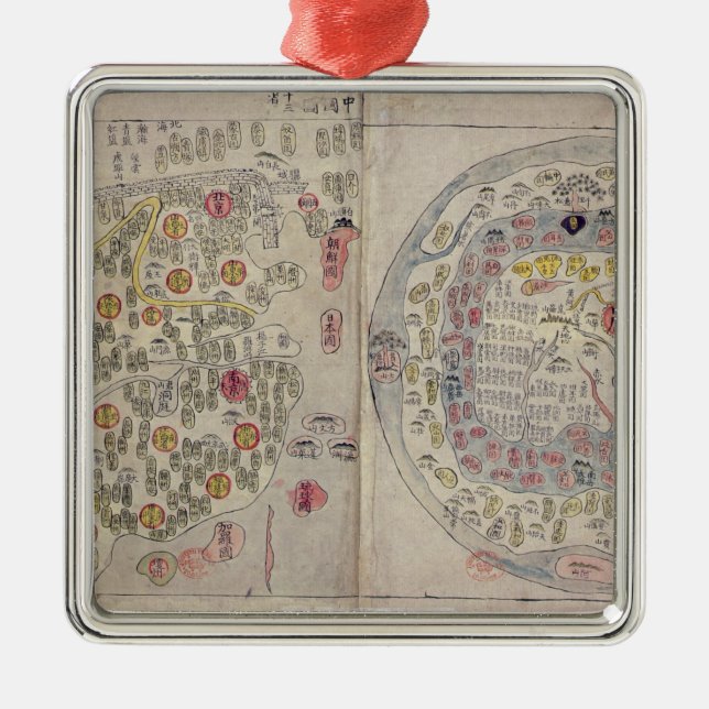 Sino koreanische Weltkarte Silbernes Ornament (Vorne)