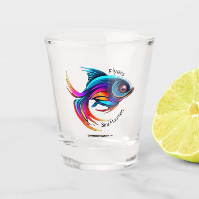 Sint Maarten Flyer der CaribbeanHockeyLeague Schnapsglas (Vorderseite)