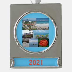 Sint Maarten - St. Martin Keramik Banner-Ornament Silber