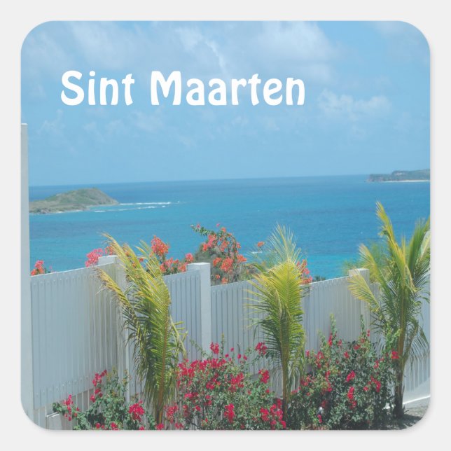 Sint Maarten - St. Martin Ocean Blue Seascape Squa Quadratischer Aufkleber (Vorderseite)