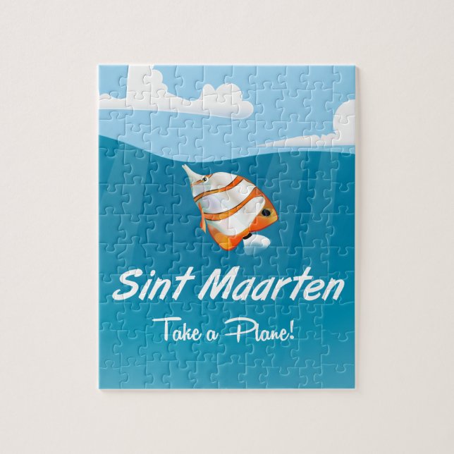 Sint Maarten Urlaubsposter Cartoon. Puzzle (Vertikal)