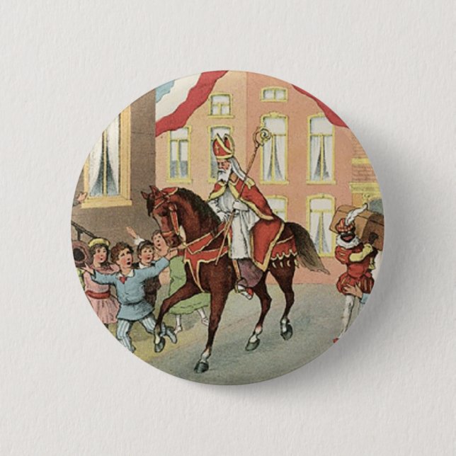 Sinterklaas Dutch St. Nick Vintag St. Nicholas Button (Vorderseite)