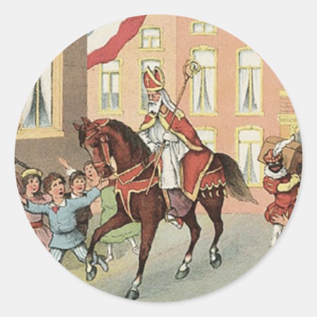 Sinterklaas Dutch St. Nick Vintag St. Nicholas Runder Aufkleber (Vorderseite)