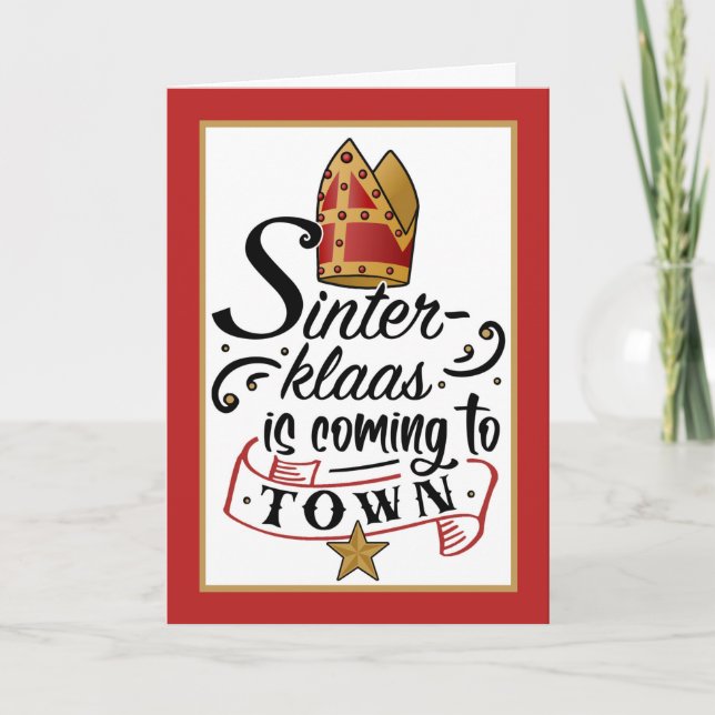Sinterklaas kommt mit Miter und Star in die Stadt Karte (Vorderseite)