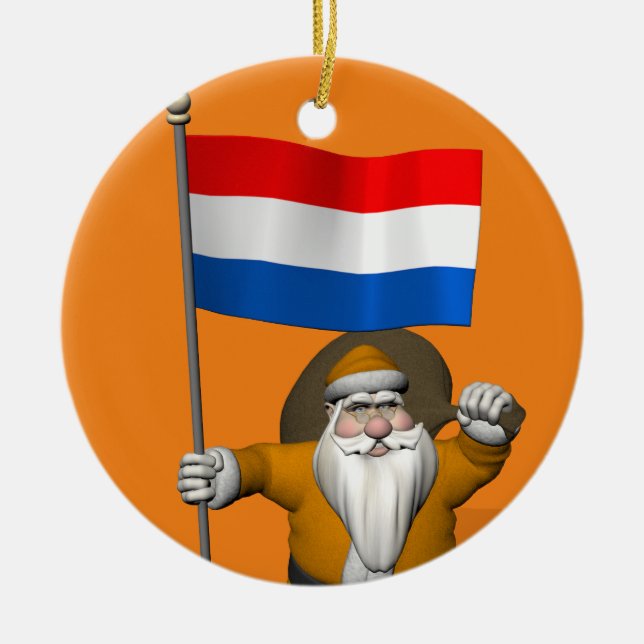Sinterklaas mit Abzeichen der Niederlande Keramik Ornament (Vorne)