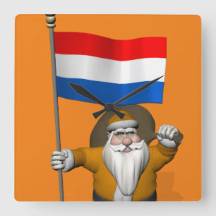 Sinterklaas mit Abzeichen der Niederlande Quadratische Wanduhr