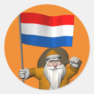 Sinterklaas mit der Flagge der Niederlande Runder Aufkleber