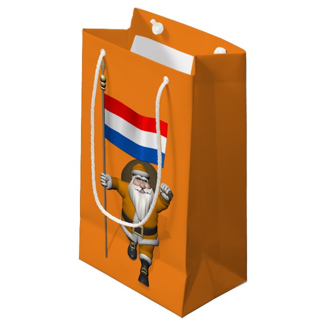 Sinterklaas mit Flagge der Niederlande Kleine Geschenktüte (Vorderseite Schrägansicht)