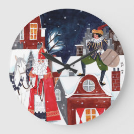 Sinterklaas Nacht Dorf Niederländische Feiertags-W Große Wanduhr