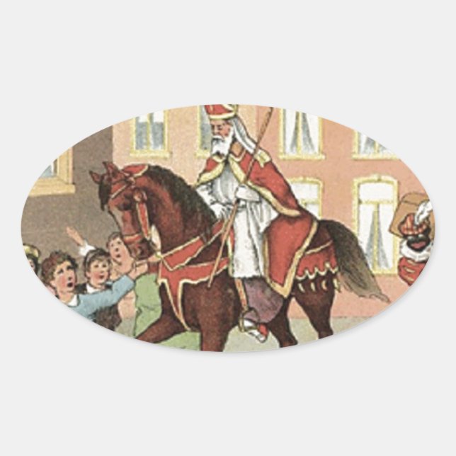 Sinterklaas niederländisches St.-Nick Vintager Ovaler Aufkleber (Vorderseite)