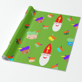 Sinterklaas pakpapier met gekleurde pietjes geschenkpapier