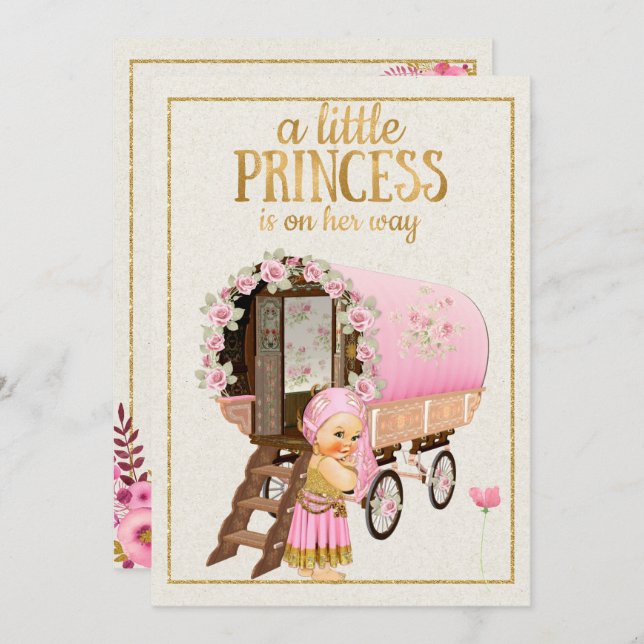 Sinti und Roma-Baby-Duschen-Einladung mit Sinti Einladung (Vorne/Hinten)