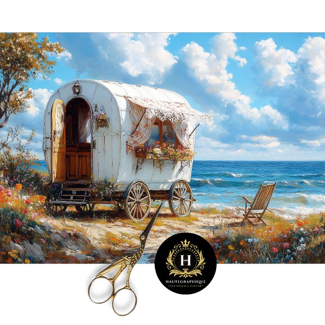 Sinti und Roma Caravan Decoupage, Hütte Weißküste Seidenpapier (Von Creator hochgeladen)