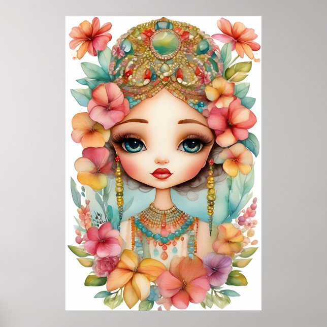 Sinti und Roma Girl mit Beads GERAHMTE ART Poster (Vorne)