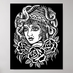 Sinti und Roma Girl Snake American Traditional Tat Poster
