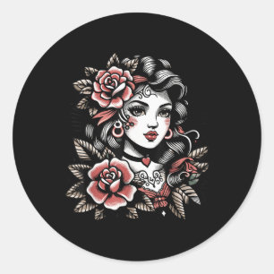 Sinti und Roma Lady _ Tattoo Lovers _ Vintag Boho Runder Aufkleber