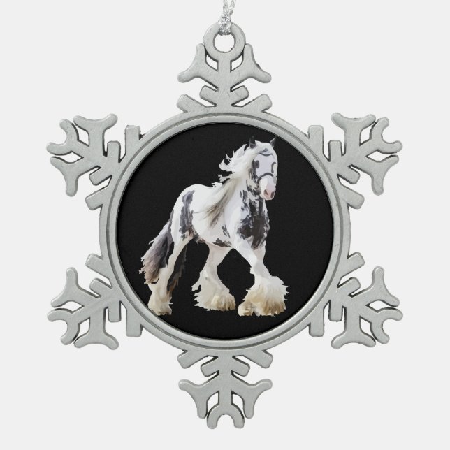 Sinti und Roma Mare Stallion Schneeflocken Zinn-Ornament (Vorderseite)