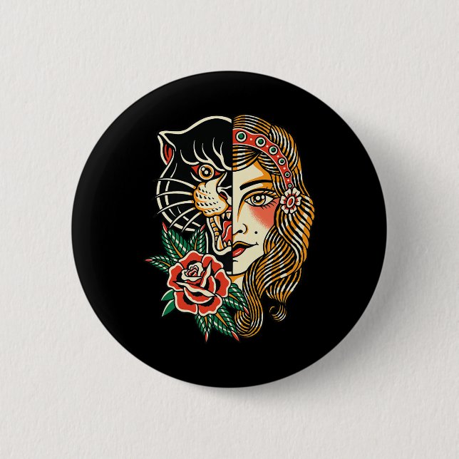 Sinti und Roma Panther American Traditional Tattoo Button (Vorderseite)