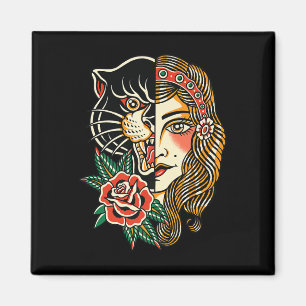 Sinti und Roma Panther American Traditional Tattoo Magnet