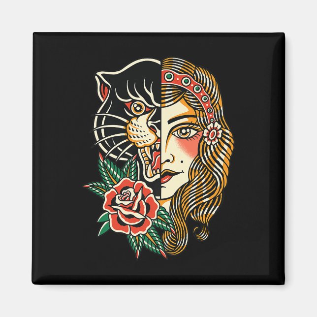 Sinti und Roma Panther American Traditional Tattoo Magnet (Vorne)