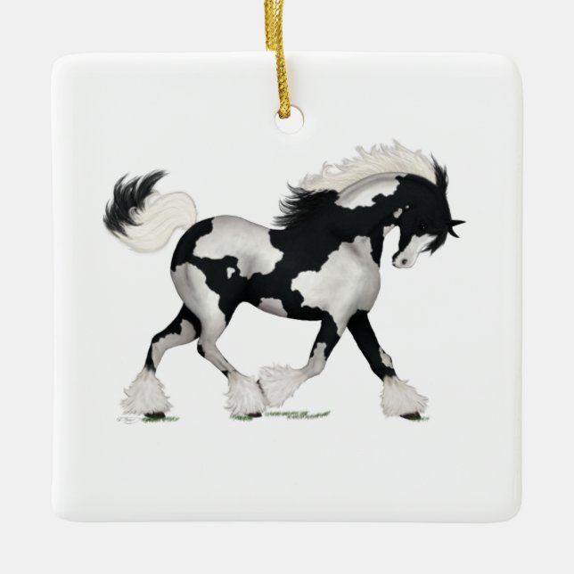 Sinti und Roma Vanner Overo Pony Namplate Memorial Keramikornament (Vorderseite)