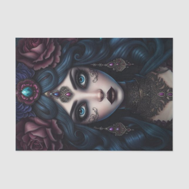 Sinti und Roma Woman Dark Gothic Decoupage Paper Seidenpapier (Vorderseite)