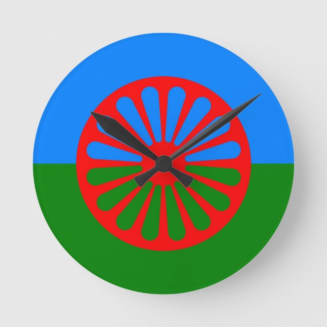 Sinti und Romaflaggenuhr Runde Wanduhr (Vorderseite)