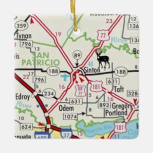 Sinton TX Road Map Keramikornament