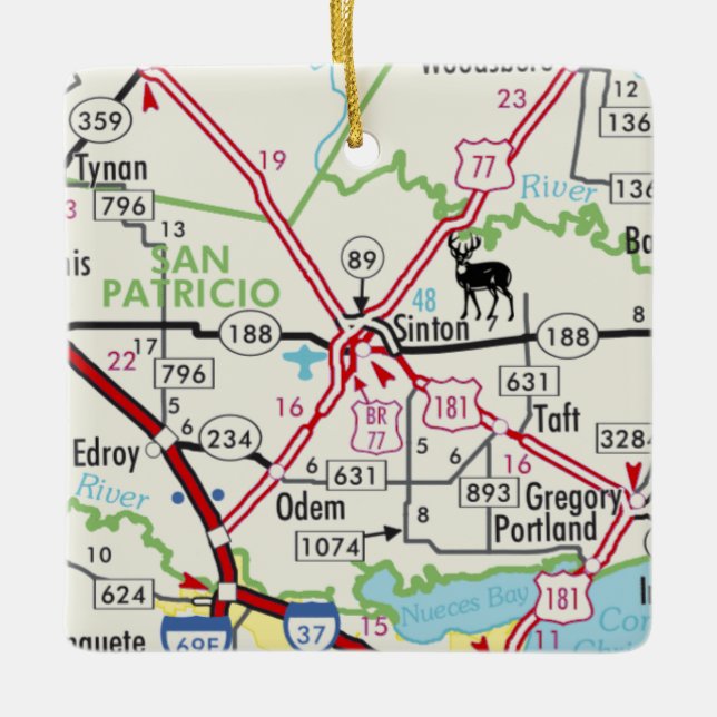 Sinton TX Road Map Keramikornament (Vorderseite)