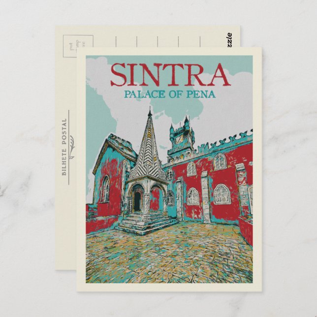 Sintra Palace of Pena Illustration, Portugal Postkarte (Vorne/Hinten)