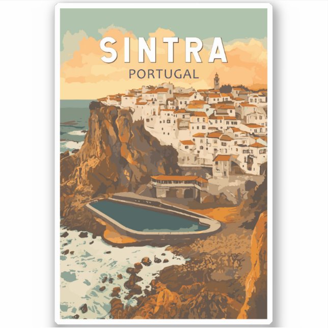 Sintra Portugal Illustration Travel Art Vintag Aufkleber (Vorderseite)