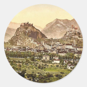 Sion, allgemeine Ansicht, Wallis, Schweiz klassisc Runder Aufkleber