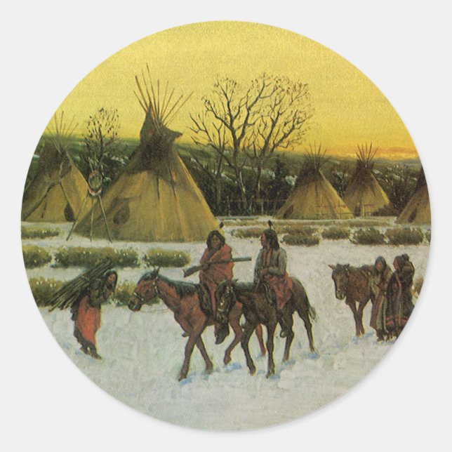 Sioux Camp in Wounded Knee von John Hauser Runder Aufkleber (Vorderseite)