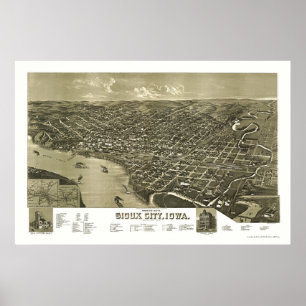 Sioux City, IA panoramische Karte - 1888 Poster