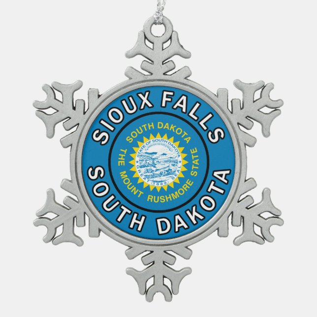 Sioux Falls South Dakota Schneeflocken Zinn-Ornament (Vorderseite)