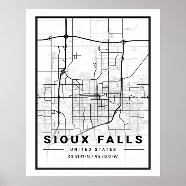 Sioux Falls South Dakota USA Travel City Map Poster (Vorne)