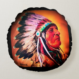 Sioux-Häuptling Round Pillow Rundes Kissen